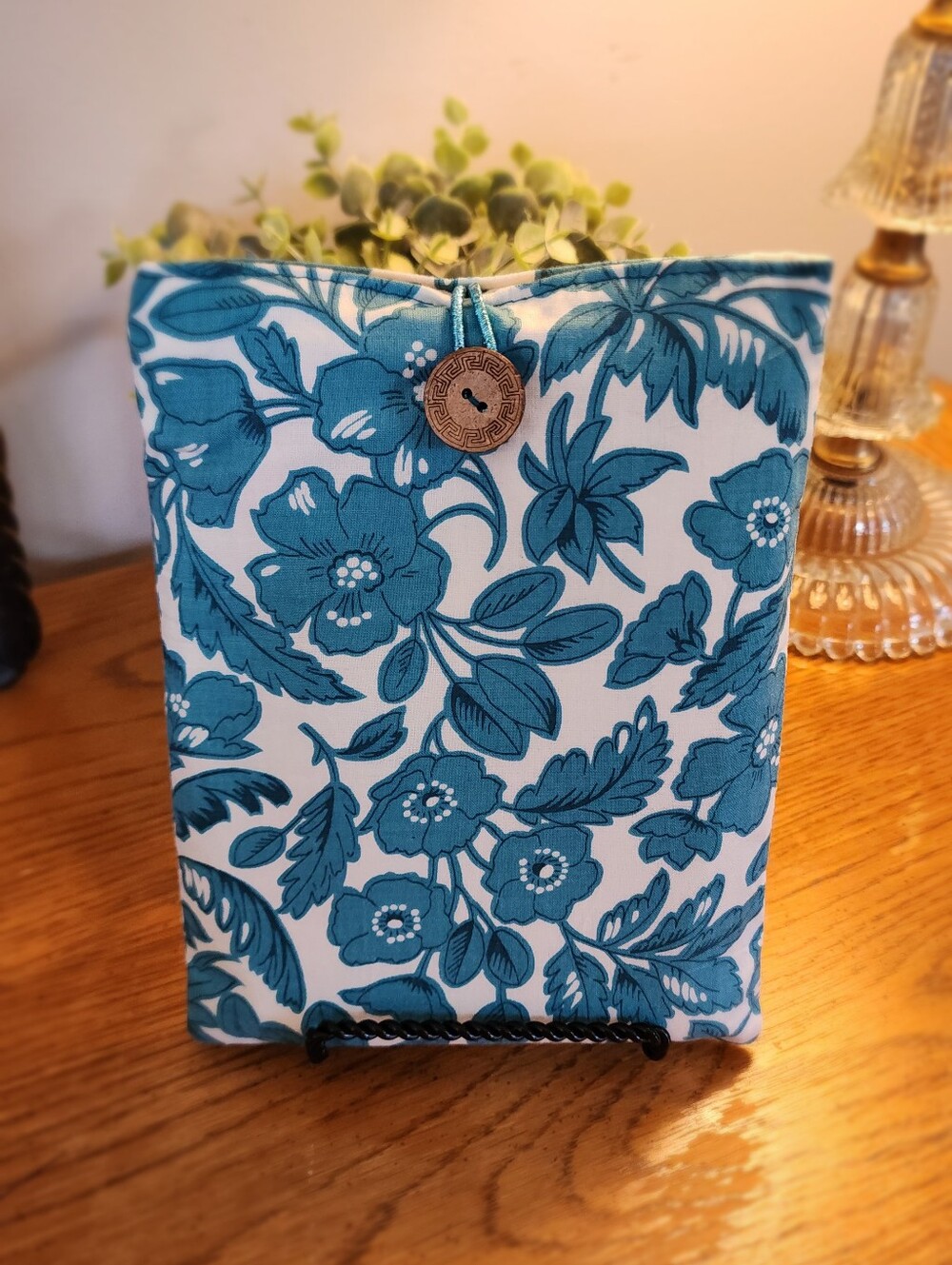 Floral Blue Tablet Sleeve with Button Closure